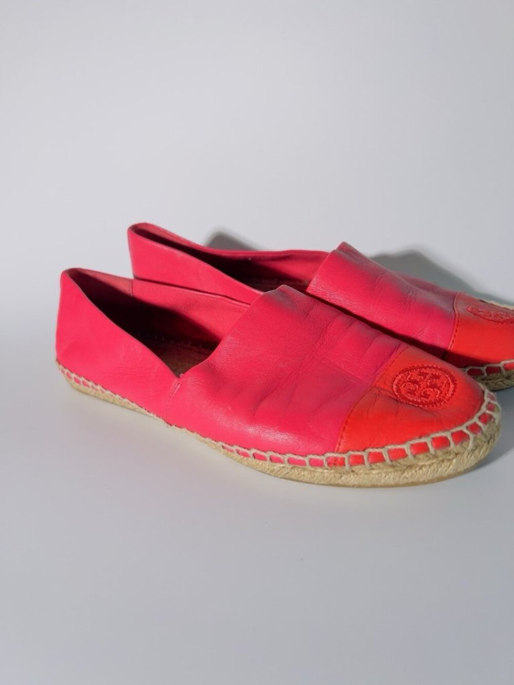 Tory Burch Colorblock Leather Espadrille Flats Pink Red Size 8.5 No Box - Picture 5 of 13